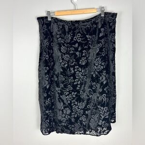 VINTAGE Velvet Floral Midi Skirt Black Sz XL Witch Whimsygoth Fairy Y2k 90s